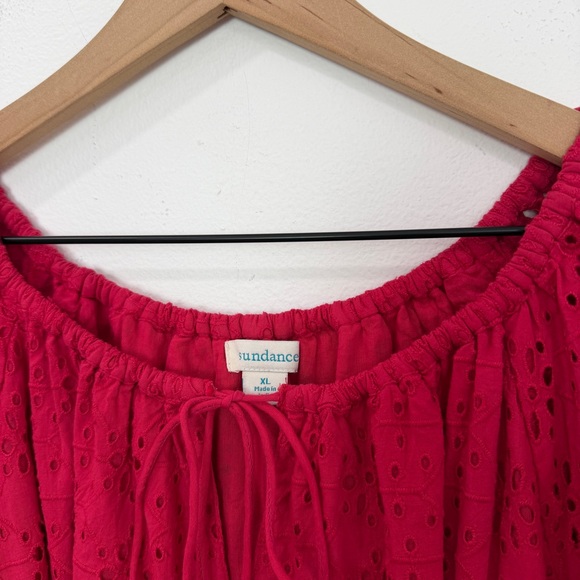 Sundance Moray Eyelet Bell Ruffle Sleeves Lipstick Red Coverup Tunic Dress XL - Picture 5 of 7